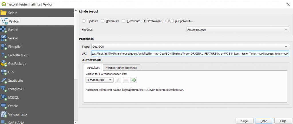 Kuvakaappaus QGIS-ohjelmistosta